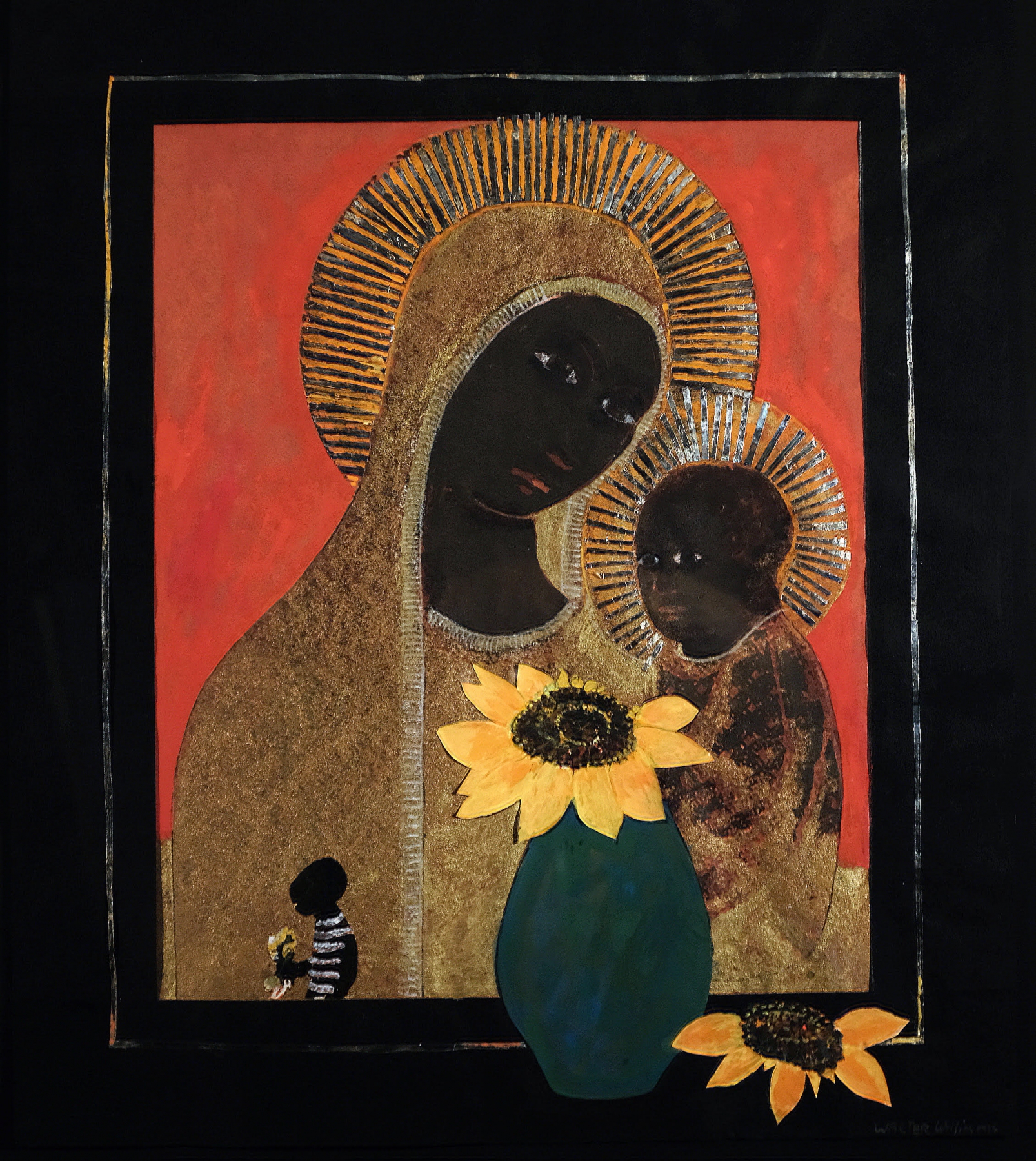 Madonna Ikon #2, 1982, mixed media collage on cotton fabric, 22 &frac12; x 17 &frac12; inches