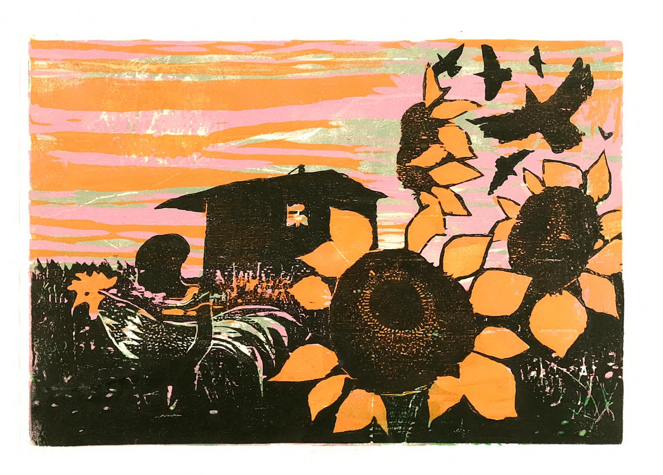 Sunflowers #2, 1966, color woodcut, 13 &frac12; x 20 inches