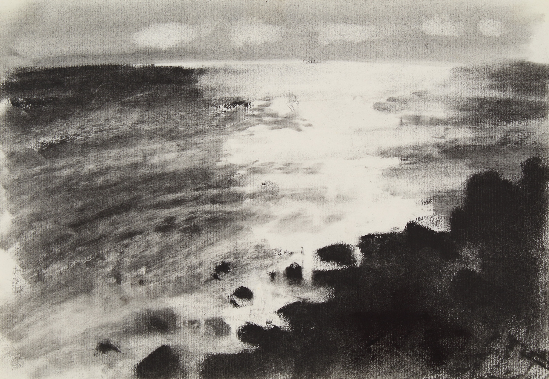 The Back Shore: November, 1977, charcoal on paper, 7 1/4 x 10 1/2 inches